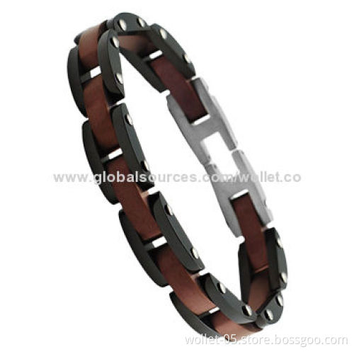 Men's Solid 316L Stainless Steel Bracelet With Black And Brown Plating, Available in Different Stone